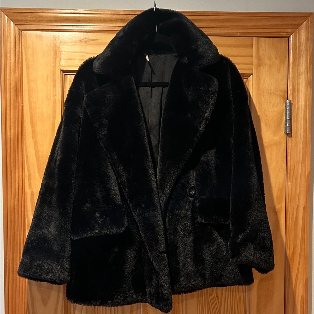 Free People Black Faux Fur Coat